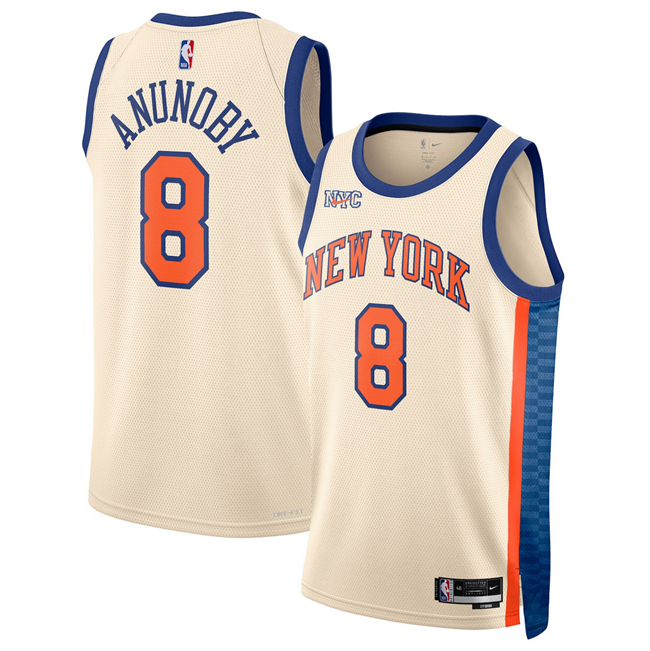 Men's New Yok Knicks #8 OG Anunoby Cream 2025/26 City Edition Stitched Basketball Jersey